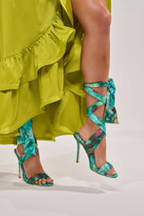 AZALEA WANG ELZON GREEN SATIN STRAPPY SANDAL