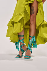 AZALEA WANG ELZON GREEN SATIN STRAPPY SANDAL