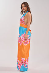 ON VACA TIME HALTER FLORAL PRINT JUMPSUIT