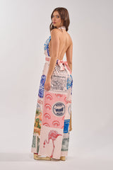 CATCH YOU LATER HALTER PRINTED JUMPSUIT