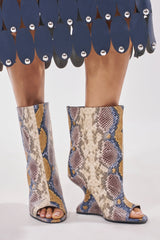 AZALEA WANG FAOI SNAKE MULTI OPEN TOE WEDGE BOOTIE