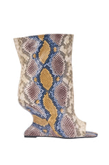 AZALEA WANG FAOI SNAKE MULTI OPEN TOE WEDGE BOOTIE