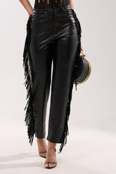 LETS GO TO THE RODEO FRINGE FAUX LEATHER PANT