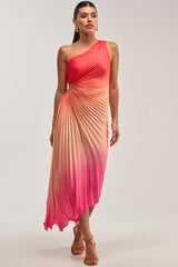 WILD CARD ONE SHOULDER OMBRE MIDI DRESS IN PINK