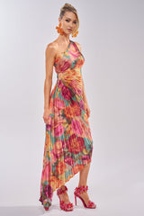 GARDEN FLORAL PLEATED MIDI DRESS