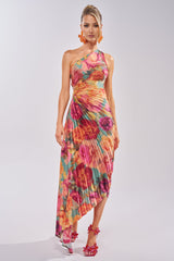 GARDEN FLORAL PLEATED MIDI DRESS
