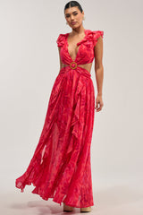 FIRST CLASS FLORAL RUFFLE MAXI DRESS