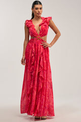 FIRST CLASS FLORAL RUFFLE MAXI DRESS
