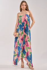 COCKTAIL HOUR FLORAL STRAPLESS MAXI DRESS