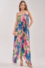 COCKTAIL HOUR FLORAL STRAPLESS MAXI DRESS