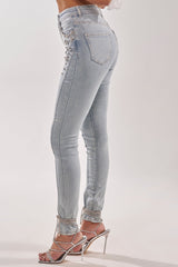 FLEX FIT SKINNY DENIM PANTS WITH RHINESTONES