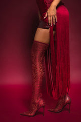 AZALEA WANG NEW FREYJA BURGUNDY LEOPARD LACE STILETTO THIGH HIGH