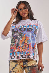 FIRST ROW LOST UTOPIA RHINESTONE FRENCH TERRY TEE