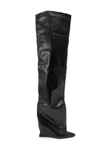 AZALEA WANG GHANA OVER THE KNEE BLACK PU WEDGE BOOT