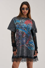 THEY WATCH I WIN GRAPHIC LACE MINI DRESS