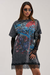THEY WATCH I WIN GRAPHIC LACE MINI DRESS