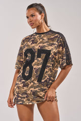 POPPIN POPPYS LACE JERSEY MINI DRESS IN CAMO