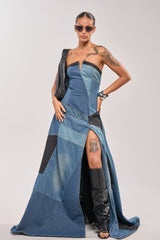 LIFE IN DENIM STRAPLESS MAXI DRESS