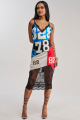 SPORT CHIC PANELED LACE MIDI DRESS