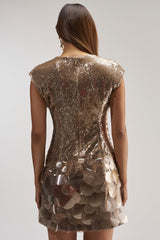 DANCE THE NIGHT AWAY SEQUIN MINI DRESS IN TAUPE