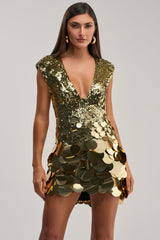 DANCE THE NIGHT AWAY SEQUIN MINI DRESS IN GOLD
