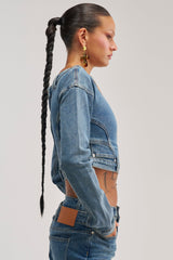 SHAKE IT OFF DENIM OFF THE SHOULDER TOP