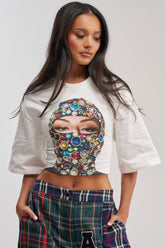 FACE CARD GRAPHIC CROPPED TEE