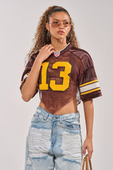 LUCKY LACE JERSEY TOP IN BROWN