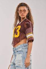 LUCKY LACE JERSEY TOP IN BROWN