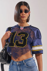 LUCKY LACE JERSEY TOP IN NAVY