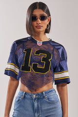LUCKY LACE JERSEY TOP IN NAVY