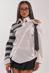 MIXED UP STRIPED POLO BLOUSE