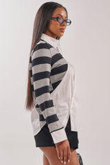 MIXED UP STRIPED POLO BLOUSE