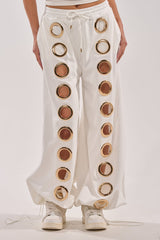 THROUGH THE NIGHT WIDE LEG SWEATPANT WITH HOLES IN WHITE