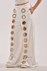 THROUGH THE NIGHT WIDE LEG SWEATPANT WITH HOLES IN WHITE