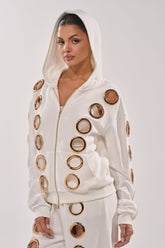 THROUGH THE NIGHT SWEATSHIRT WITH HOLES IN WHITE