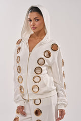 THROUGH THE NIGHT SWEATSHIRT WITH HOLES IN WHITE