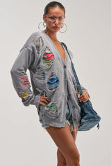 LYDIA DISTRESSED GRAPHIC SWEATER