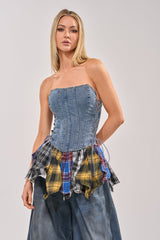MESS WITH ME PLAID DENIM CORSET