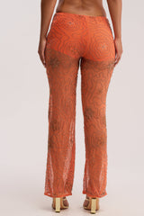 KATE EMBELLISHED MESH PANT IN ORANGE