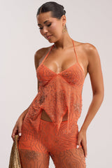 KATE EMBELLISHED MESH TOP IN ORANGE