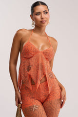 KATE EMBELLISHED MESH TOP IN ORANGE