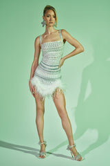 SHOWSTOPPER RHINESTONE MINI DRESS IN WHITE