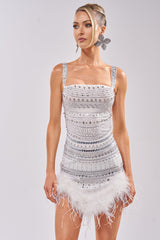 SHOWSTOPPER RHINESTONE MINI DRESS IN WHITE