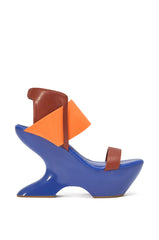 AKIRA GOLD GUILLAUME BLUE MULTI NOVELTY COLOR BLOCK WEDGE SANDAL