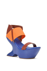 AKIRA GOLD GUILLAUME BLUE MULTI NOVELTY COLOR BLOCK WEDGE SANDAL