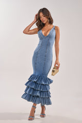 MAIN ONE DENIM RUFFLE MAXI DRESS
