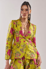 BUY MYSELF FLOWERS BROCADE BLAZER IN LIME