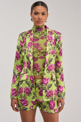 DOZEN ROSES SATIN BLAZER IN CHARTREUSE