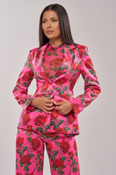 DOZEN ROSES SATIN BLAZER IN FUCHSIA